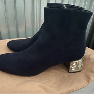 Miu Miu Crystal Embellished Suede Boots 38 1/2